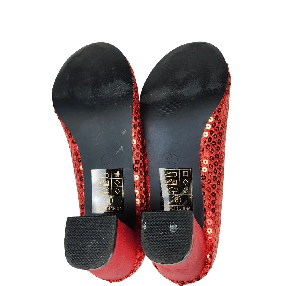 Rubies II Red Sequin Shoes Bow Block Heel Dorothy Wizard of Oz Womens 8 Costume